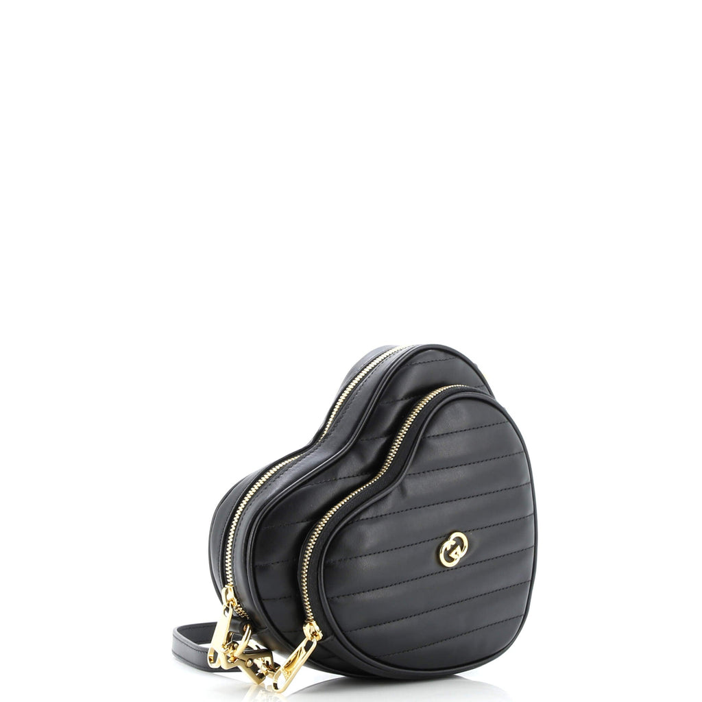 Interlocking G Heart Shoulder Bag Diagonal Quilted Leather Mini
