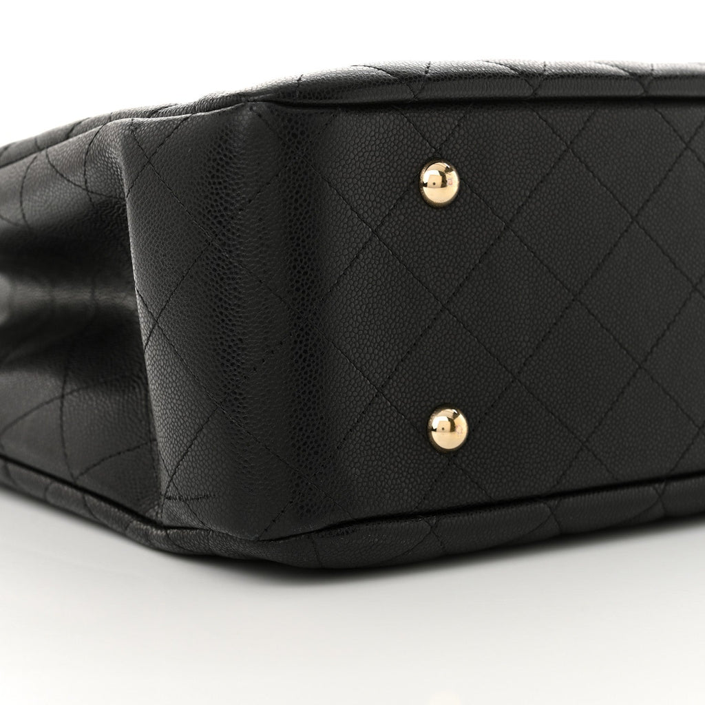 Caviar Quilted Large Shopping Tote Black
