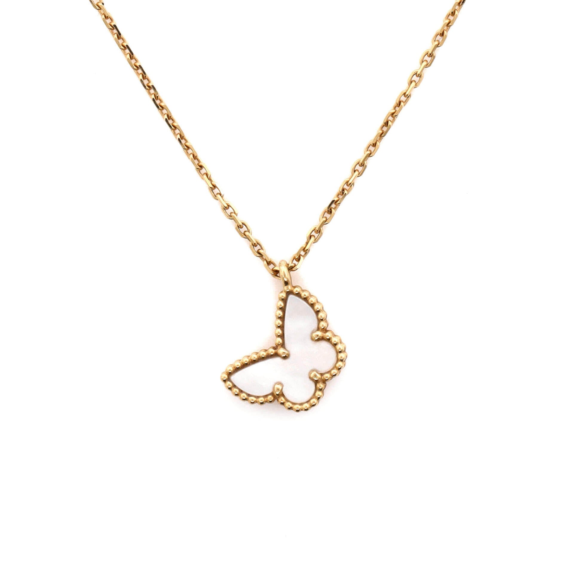 Sweet Alhambra Butterfly Pendant Necklace 18K Yellow Gold and Mother of Pearl