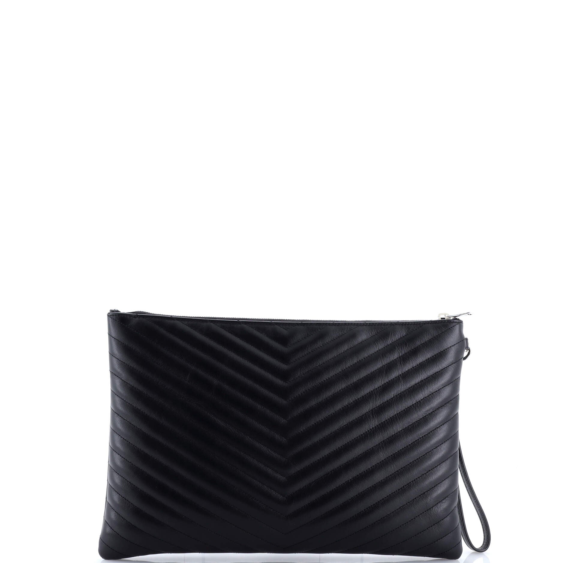 Classic Monogram Wristlet Pouch Matelasse Chevron Leather Large