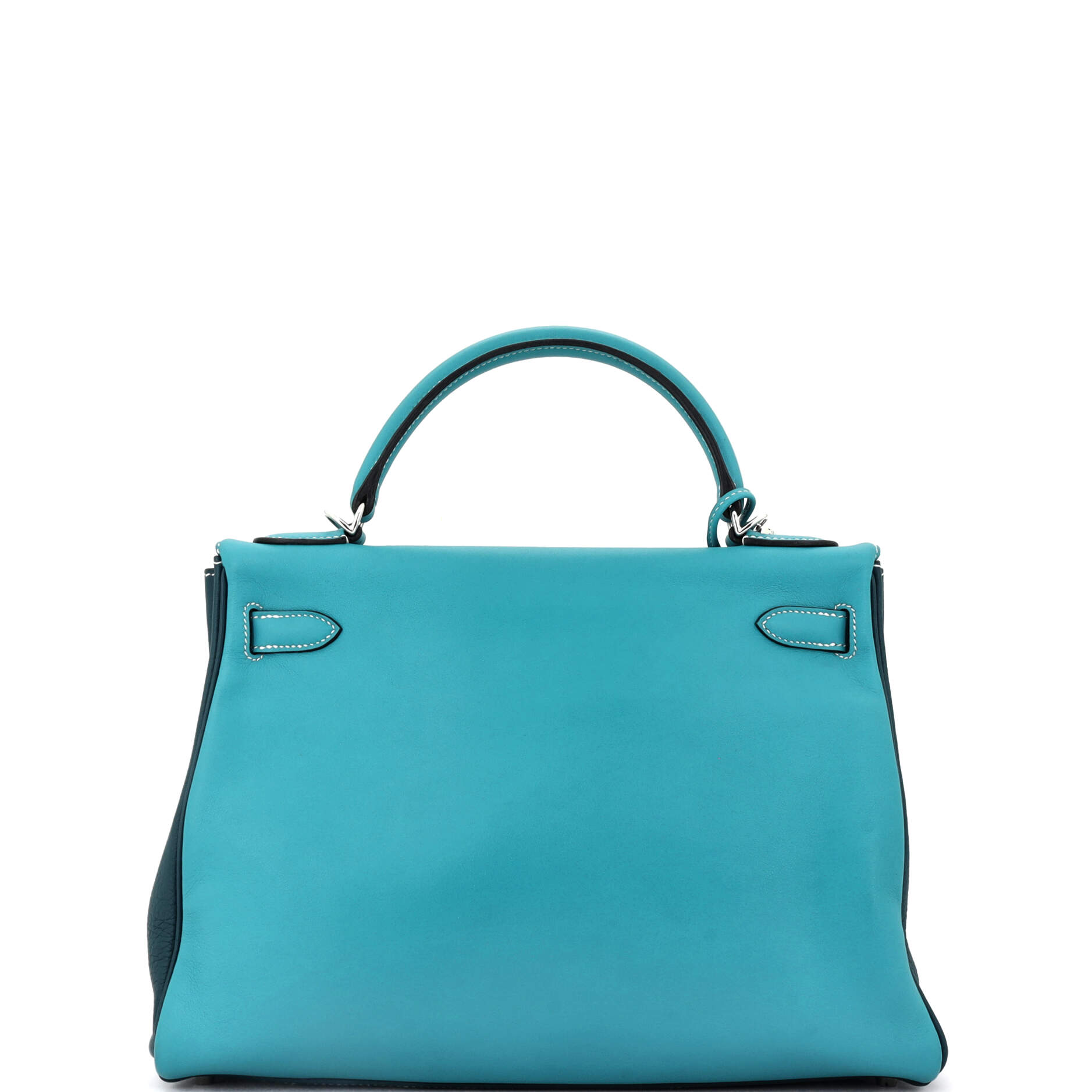 Kelly Handbag Tricolor Ostrich with Swift and Clemence and Palladium Hardware 32