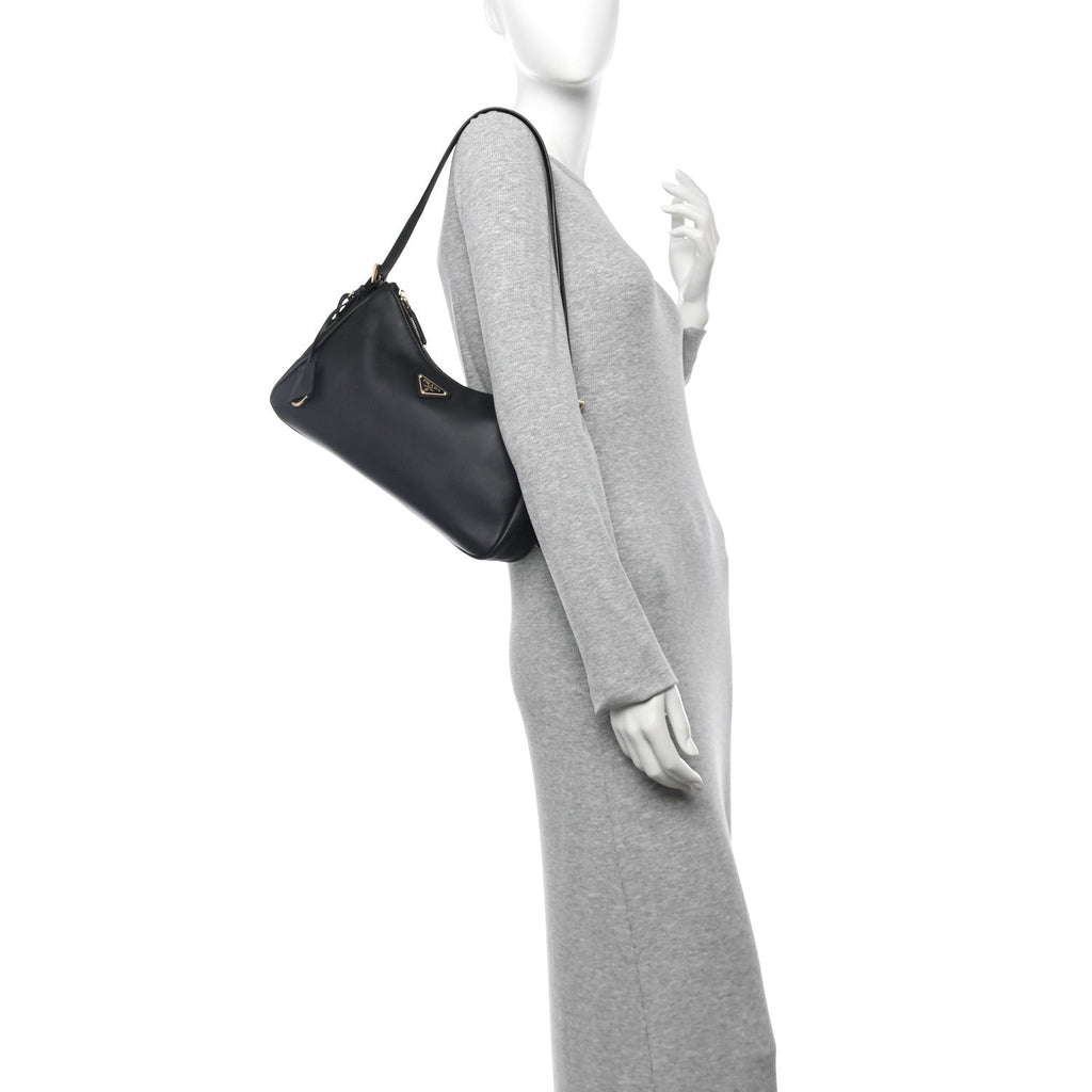 Soft Calfskin Medium Aimee Shoulder Bag Black