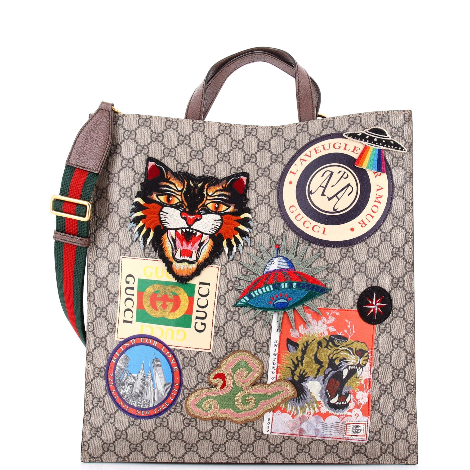 Courrier Convertible Soft Open Tote GG Coated Canvas with Applique North South