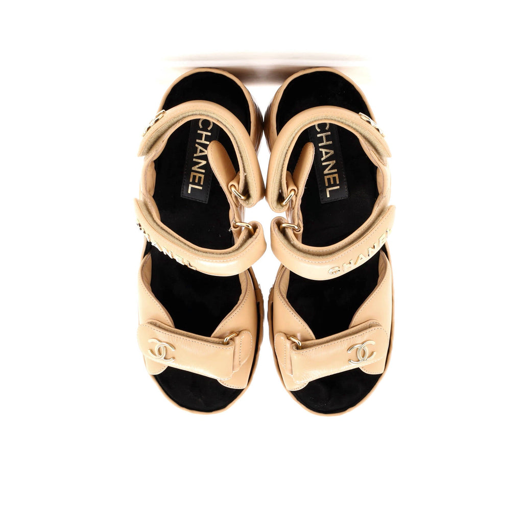 Women's Logo Velcro Strap Wedge Sandals Quilted Leather