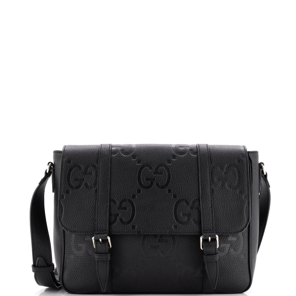 Double Belt Flap Messenger Bag Jumbo GG Embossed Leather Medium
