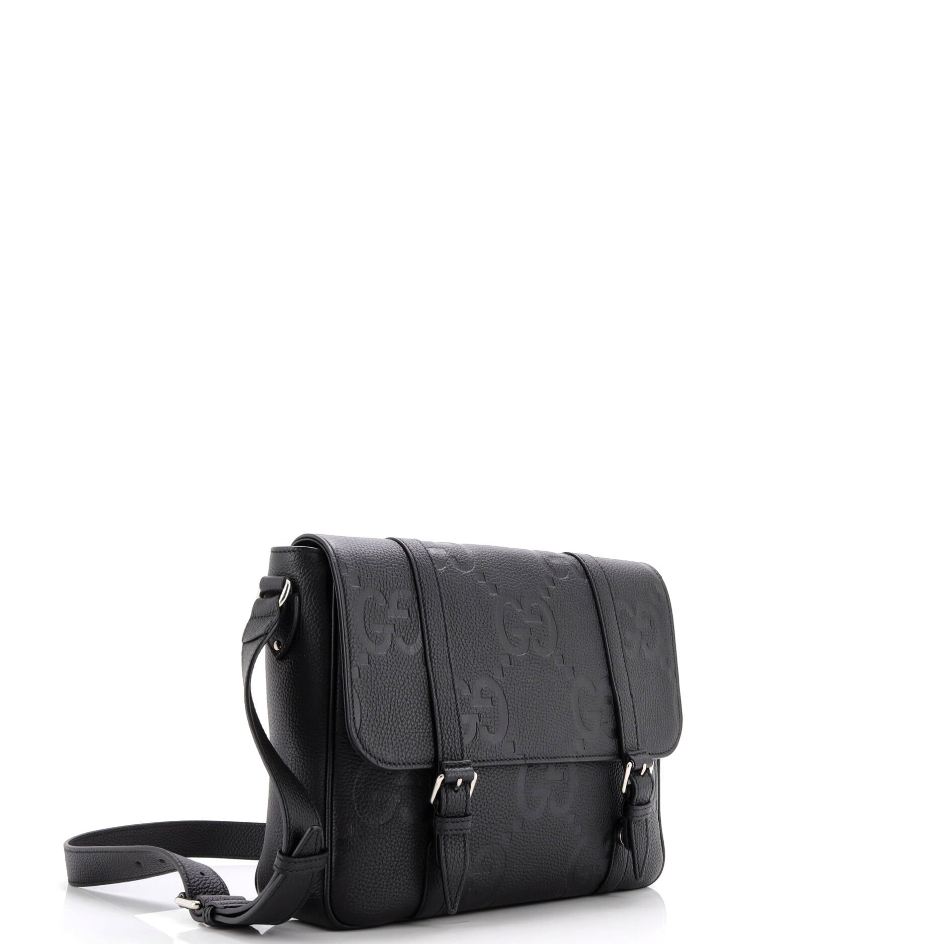 Double Belt Flap Messenger Bag Jumbo GG Embossed Leather Medium