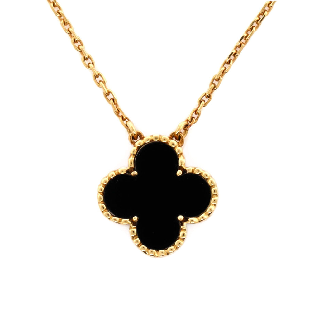 Vintage Alhambra Pendant Necklace 18K Yellow Gold and Onyx