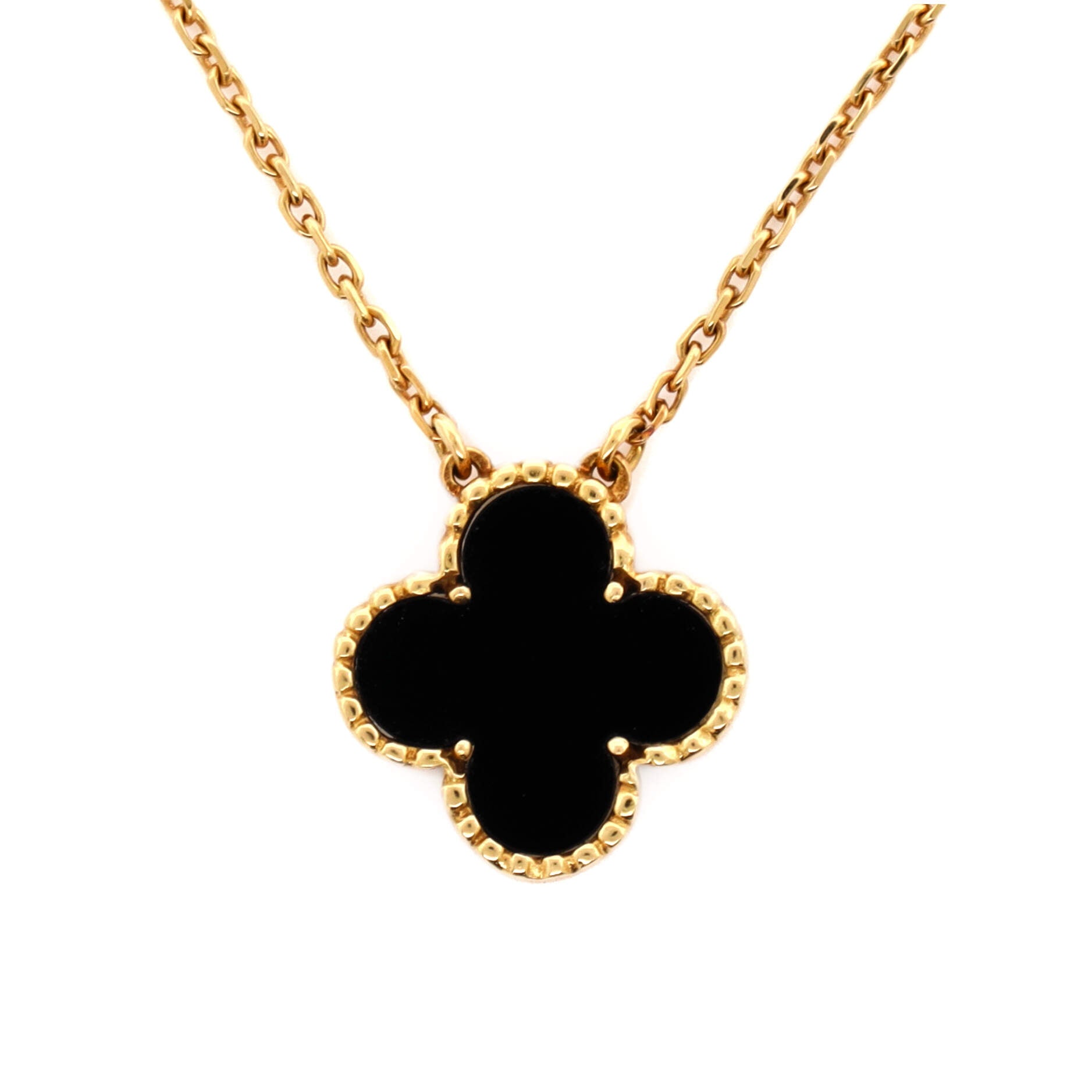 Vintage Alhambra Pendant Necklace 18K Yellow Gold and Onyx
