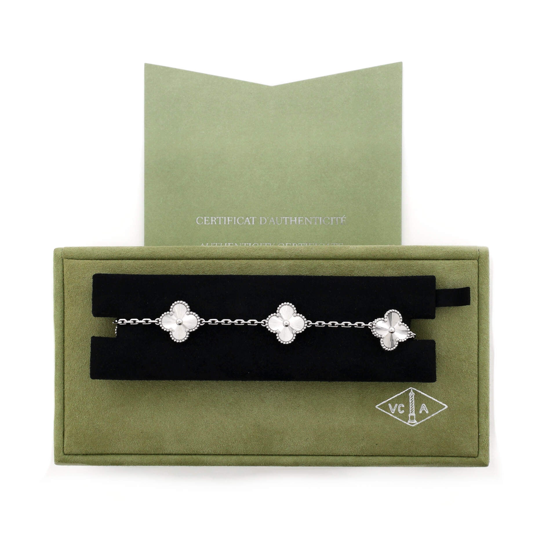 Vintage Alhambra 5 Motifs Bracelet Guilloche 18K White Gold