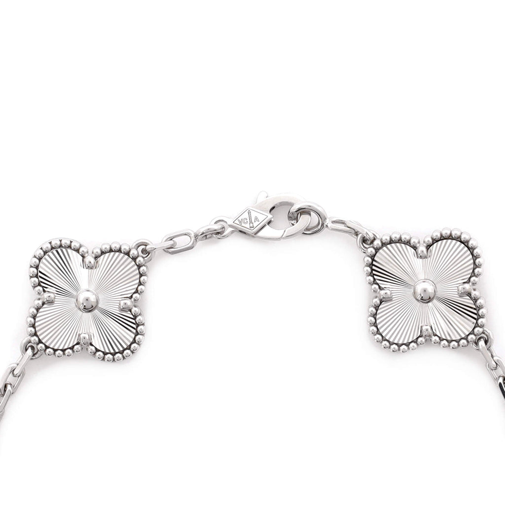 Vintage Alhambra 5 Motifs Bracelet Guilloche 18K White Gold