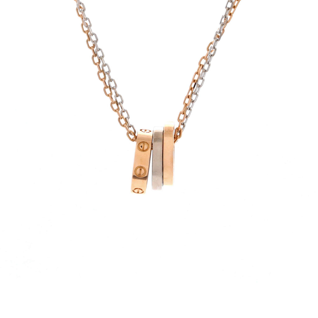 Love 3 Ring Pendant Necklace 18K Rose Gold and 18K White Gold with 6 Diamonds