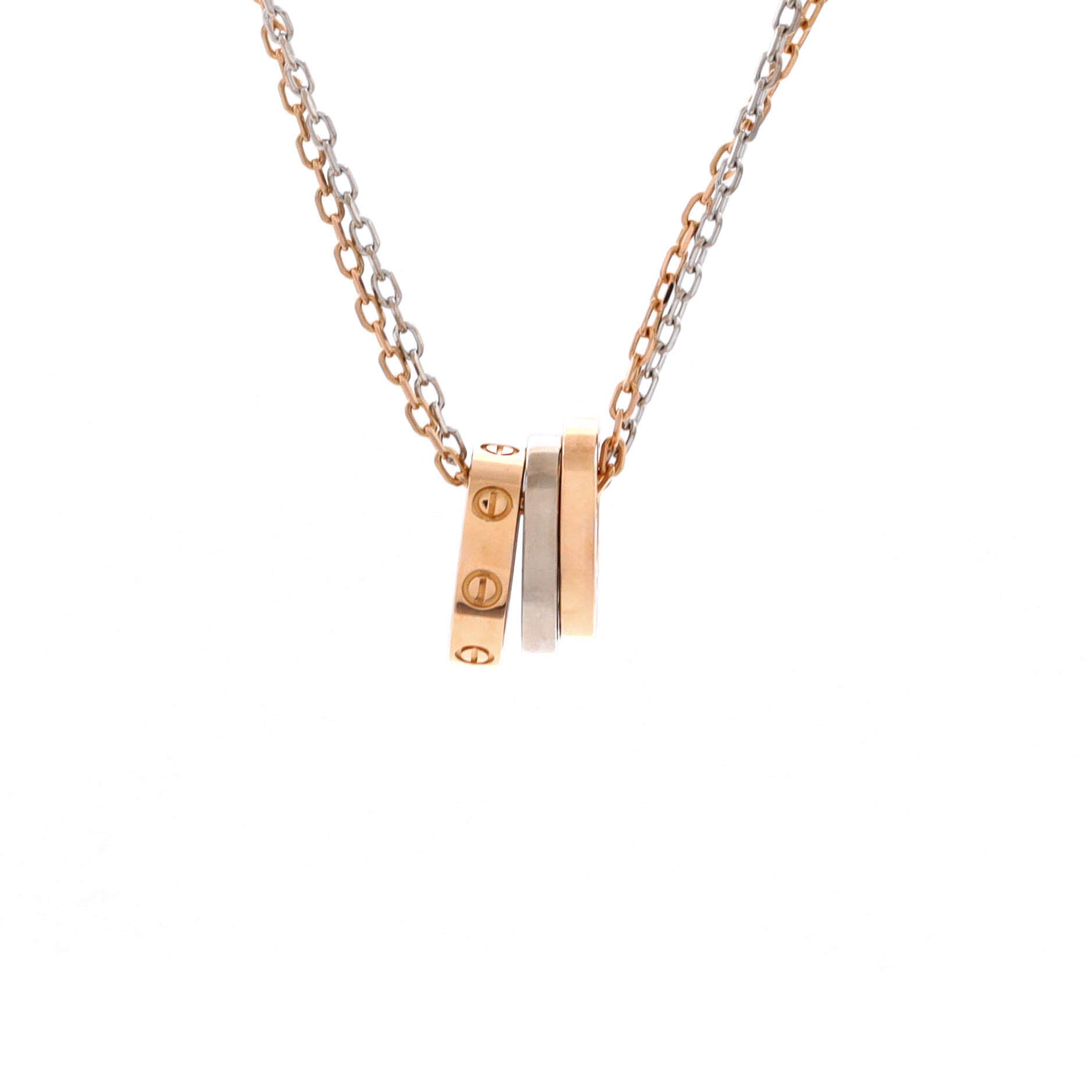 Love 3 Ring Pendant Necklace 18K Rose Gold and 18K White Gold with 6 Diamonds