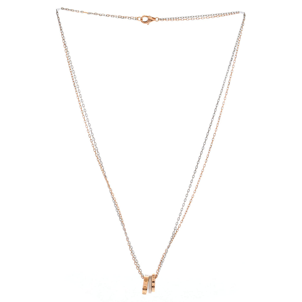 Love 3 Ring Pendant Necklace 18K Rose Gold and 18K White Gold with 6 Diamonds