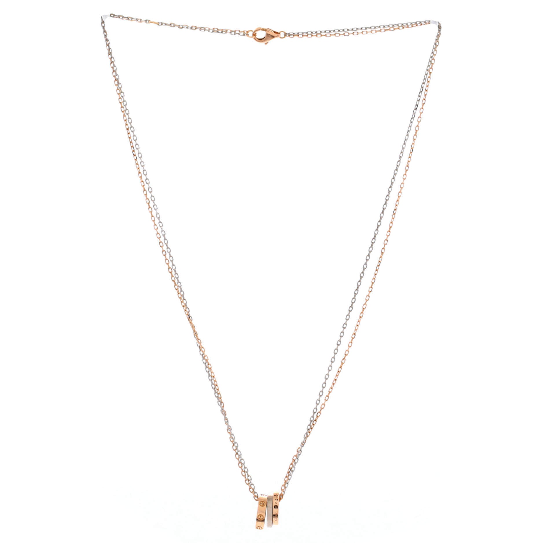 Love 3 Ring Pendant Necklace 18K Rose Gold and 18K White Gold with 6 Diamonds