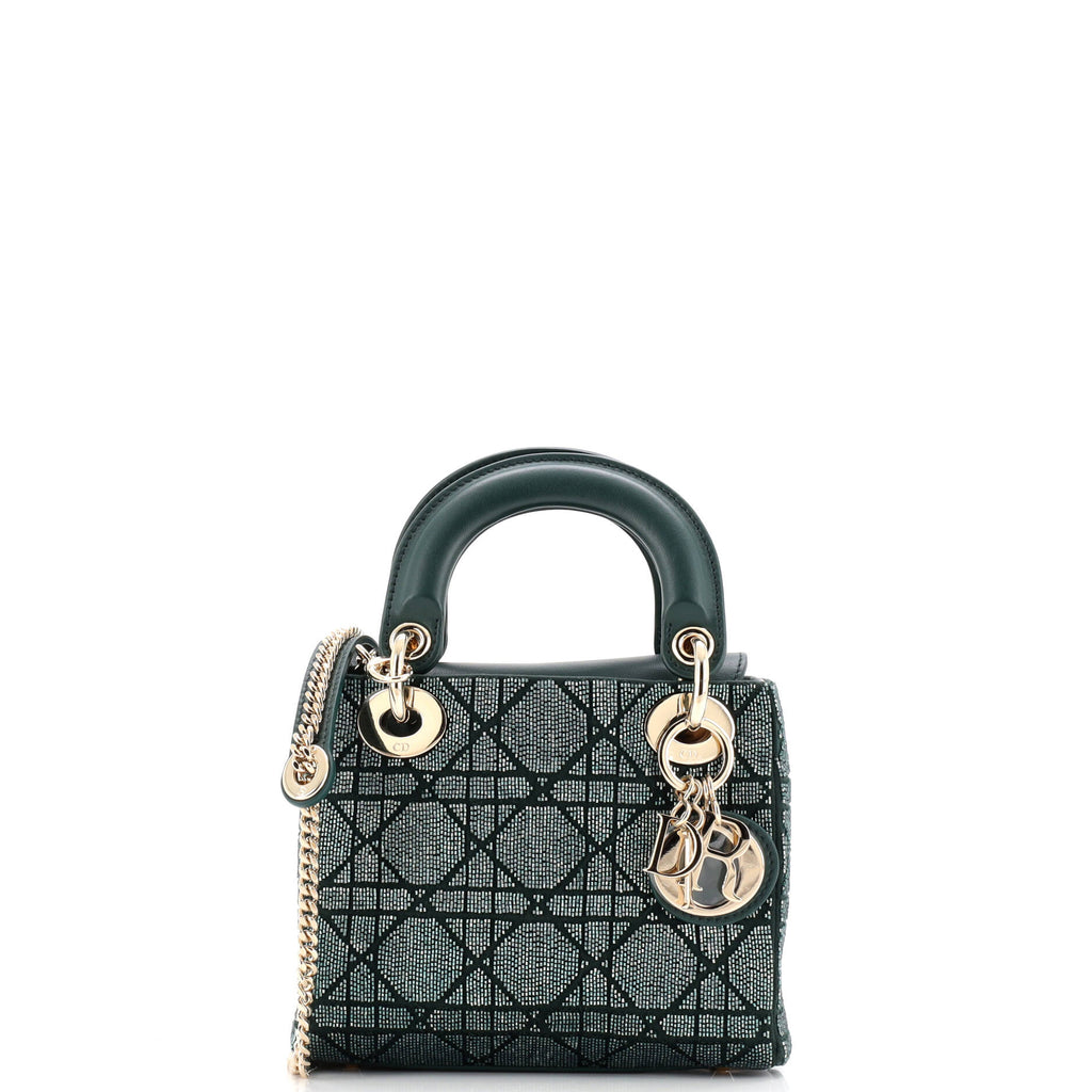 Lady Dior Chain Bag Cannage Beaded Satin with Leather Mini