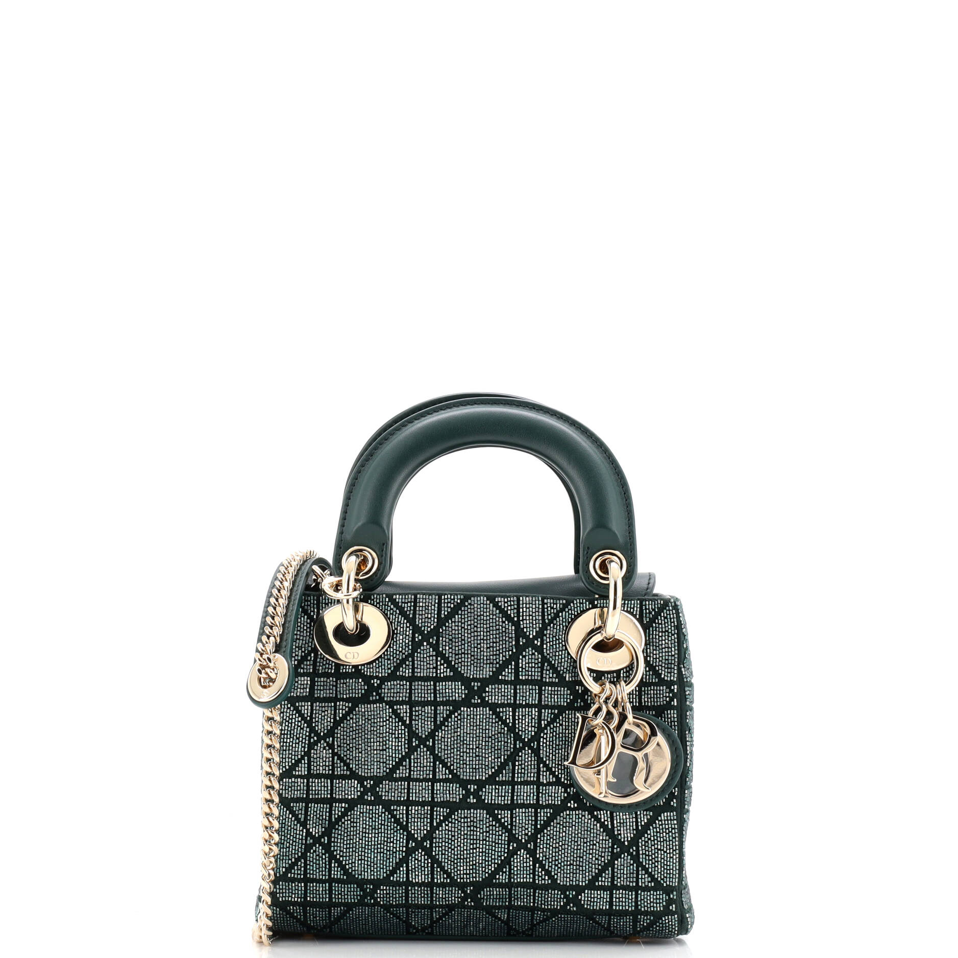 Lady Dior Chain Bag Cannage Beaded Satin with Leather Mini
