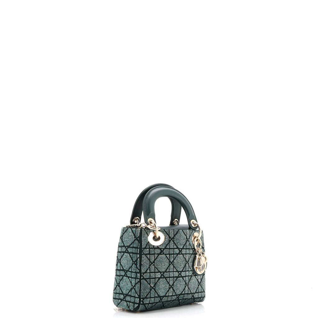 Lady Dior Chain Bag Cannage Beaded Satin with Leather Mini