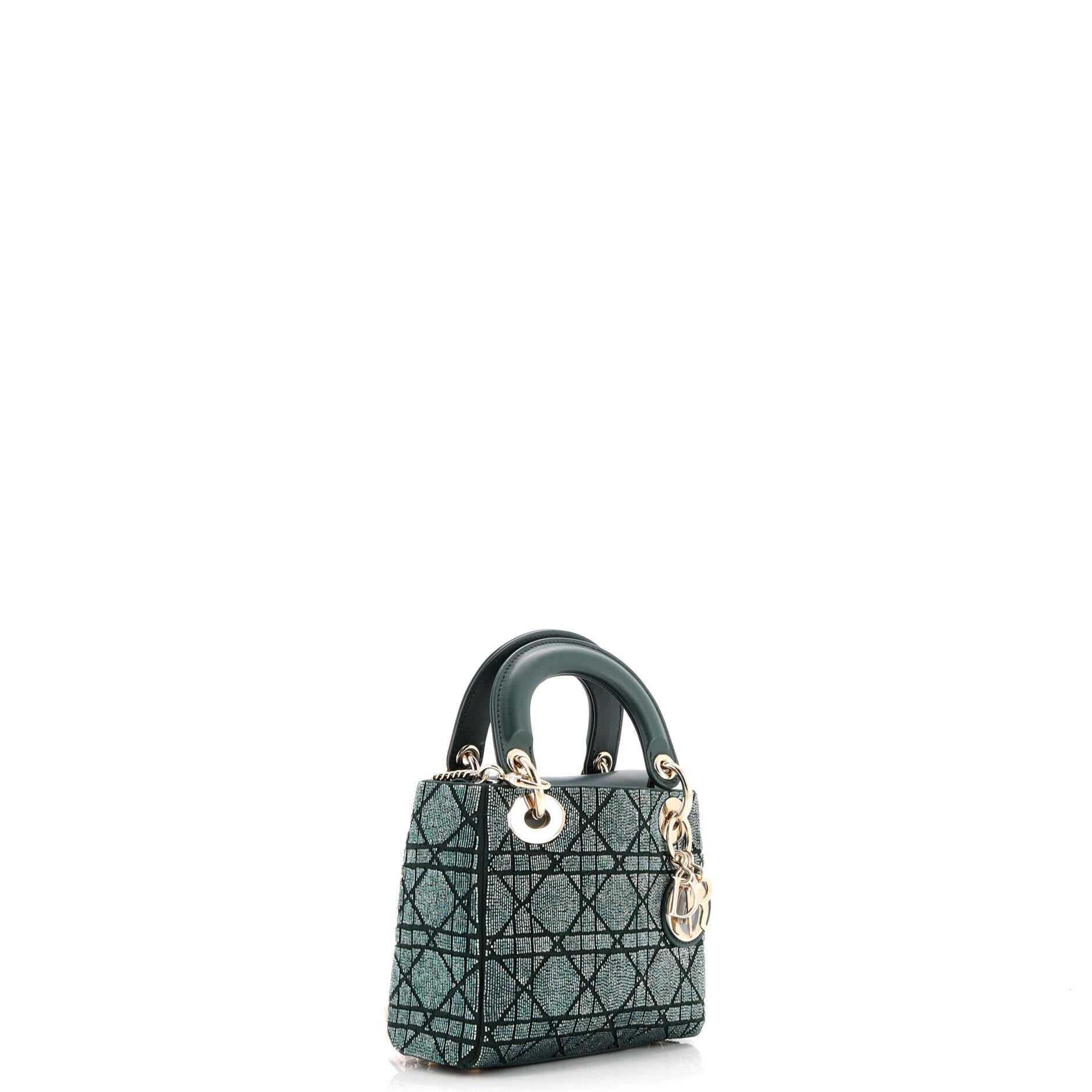 Lady Dior Chain Bag Cannage Beaded Satin with Leather Mini