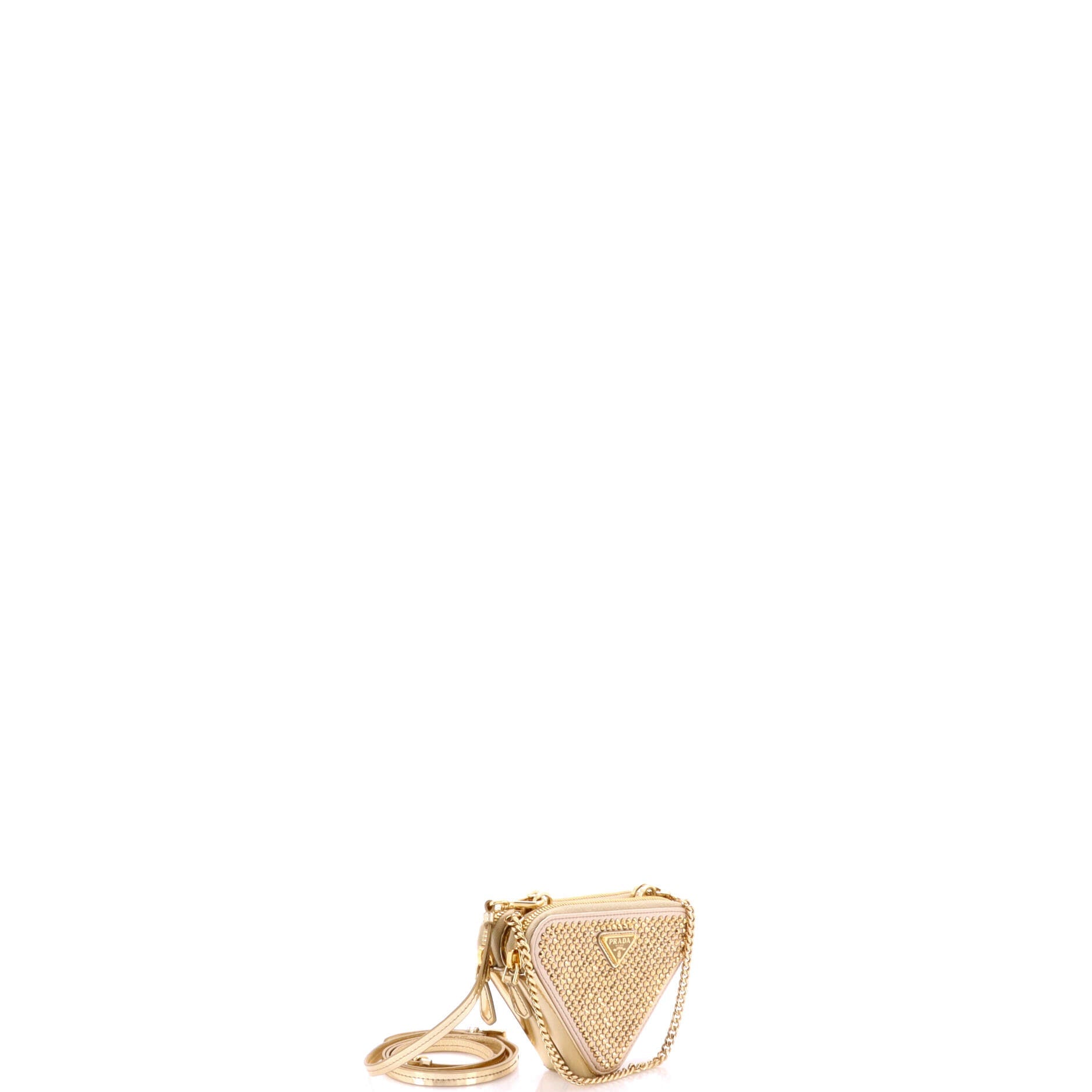 Triangle Double Pouch Crossbody Crystal Embellished Satin Mini