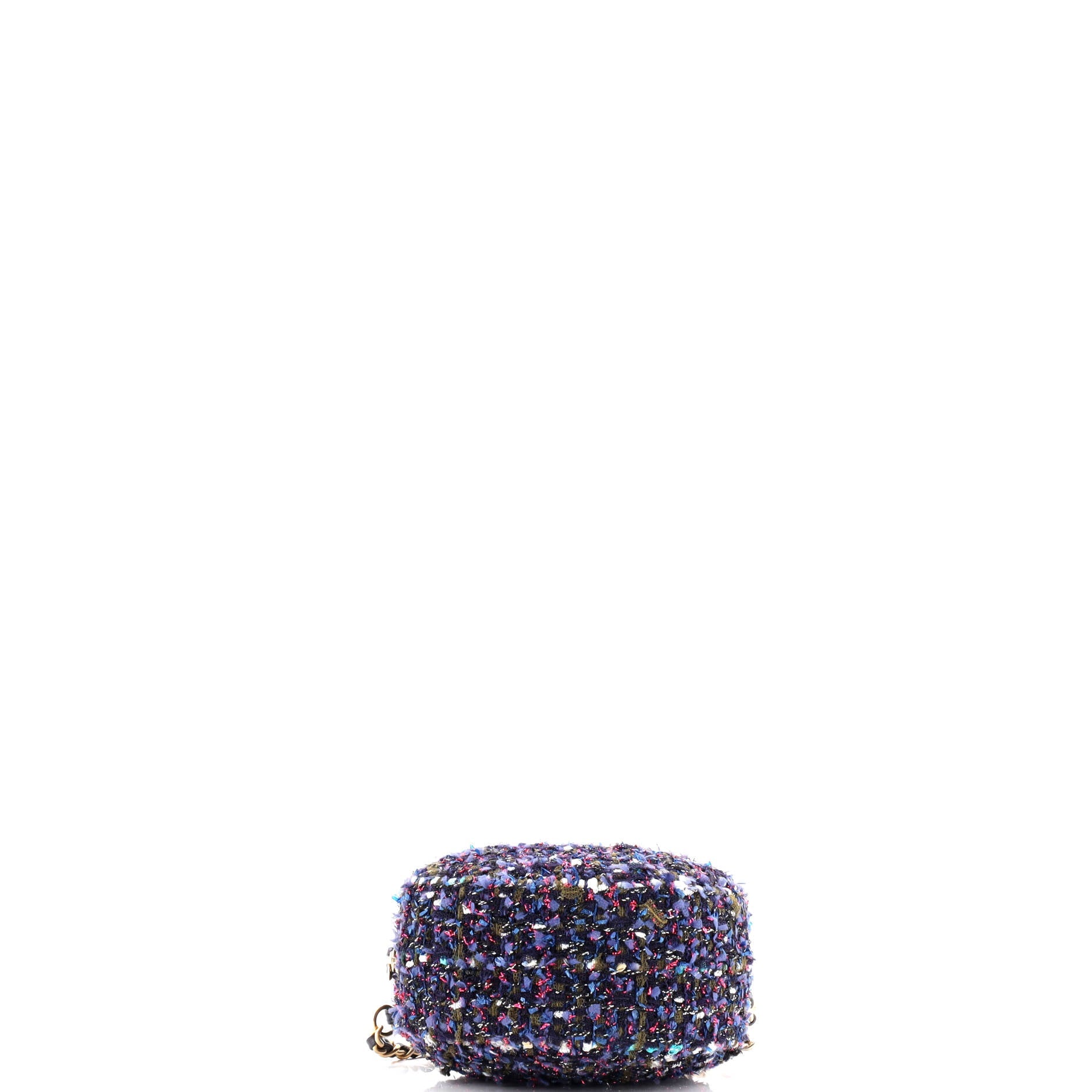 Charm Round Clutch with Chain Quilted Tweed
