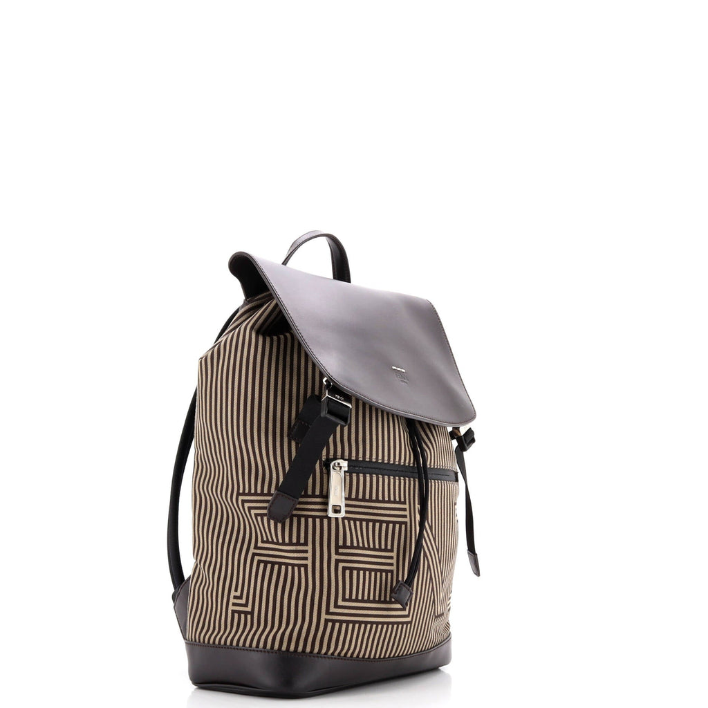 Logo Rucksack Backpack Striped Canvas Large