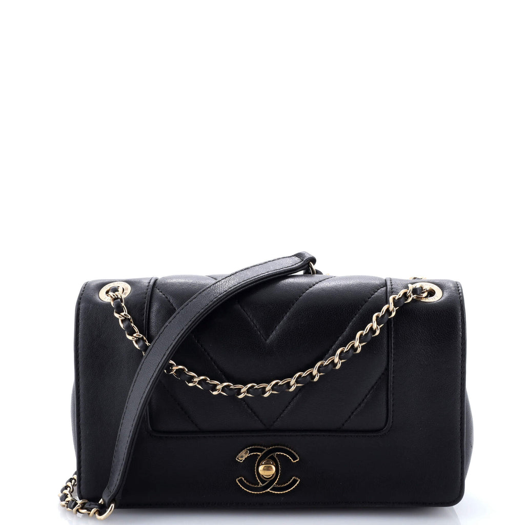 Mademoiselle Vintage Flap Bag Chevron Sheepskin Small