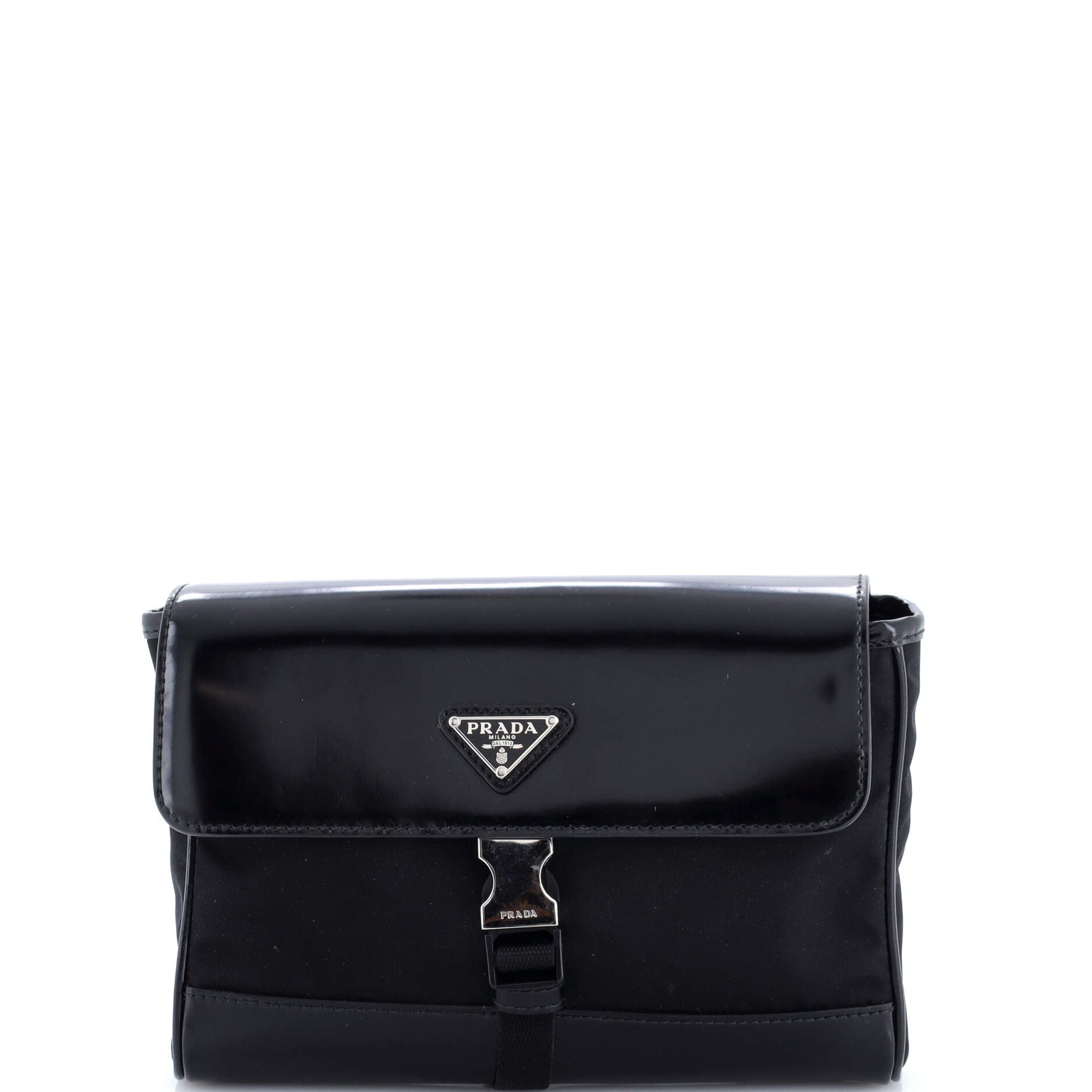 Buckle Flap Crossbody Bag Re-Nylon and Leather Small
