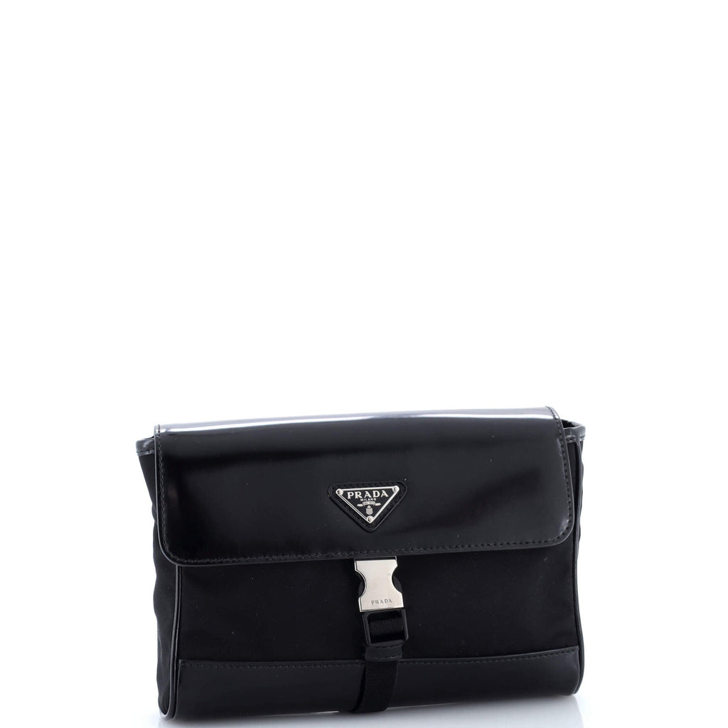 Buckle Flap Crossbody Bag Re-Nylon and Leather Small