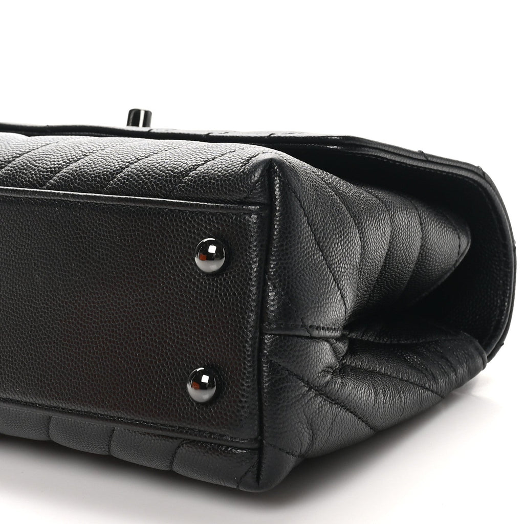 Caviar Chevron Quilted Mini Coco Handle Flap So Black