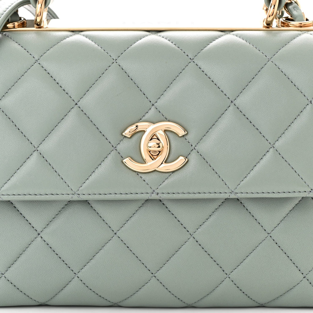 Lambskin Quilted Small Trendy CC Flap Dual Handle Bag Light Grey