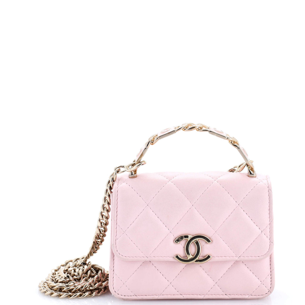 Coco Enamel Top Handle Flap Clutch with Chain Quilted Lambskin