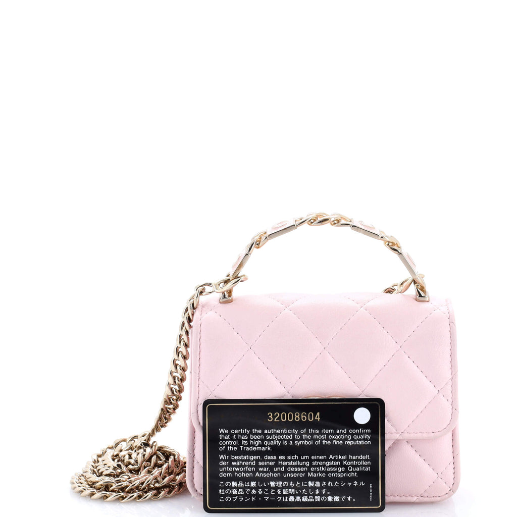 Coco Enamel Top Handle Flap Clutch with Chain Quilted Lambskin