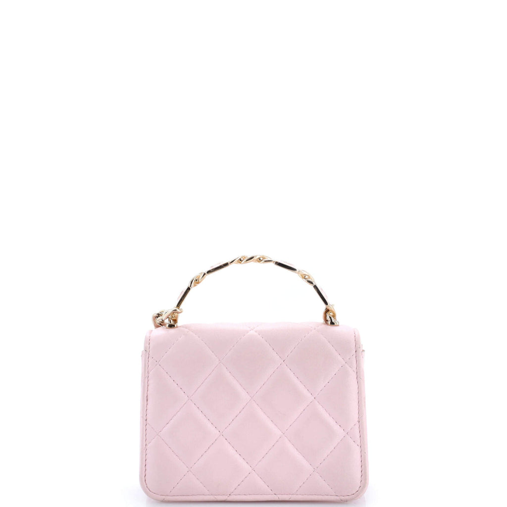 Coco Enamel Top Handle Flap Clutch with Chain Quilted Lambskin
