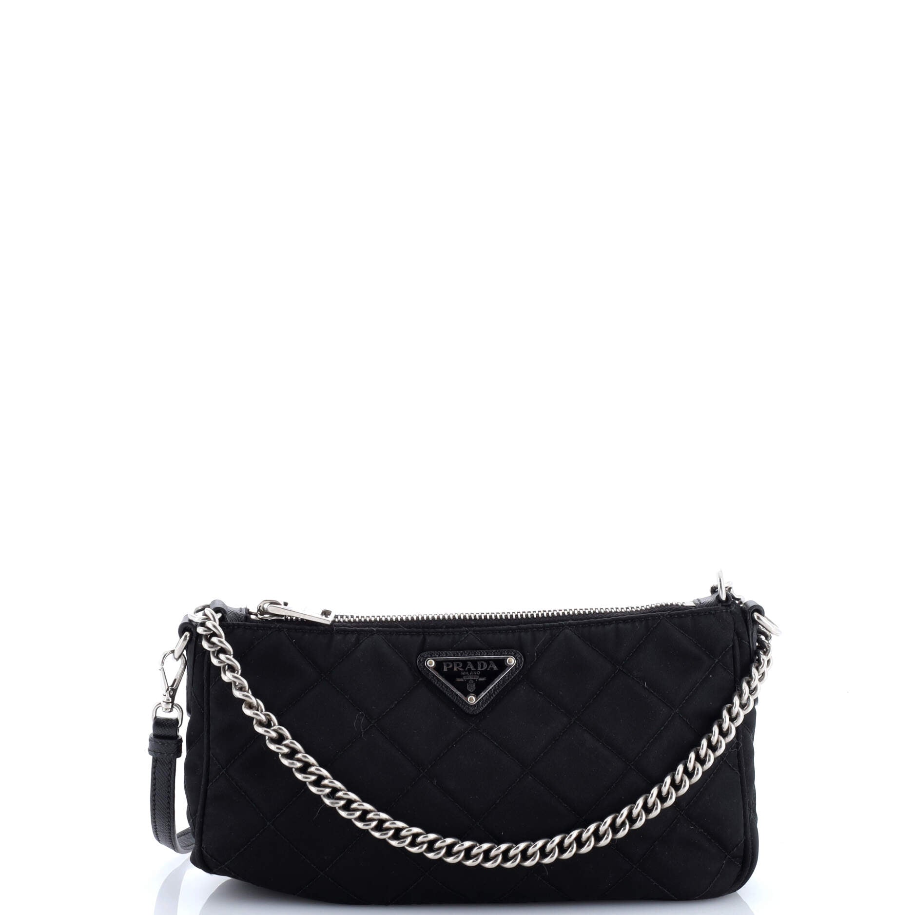 Chain Zip Shoulder Bag Quilted Tessuto Small