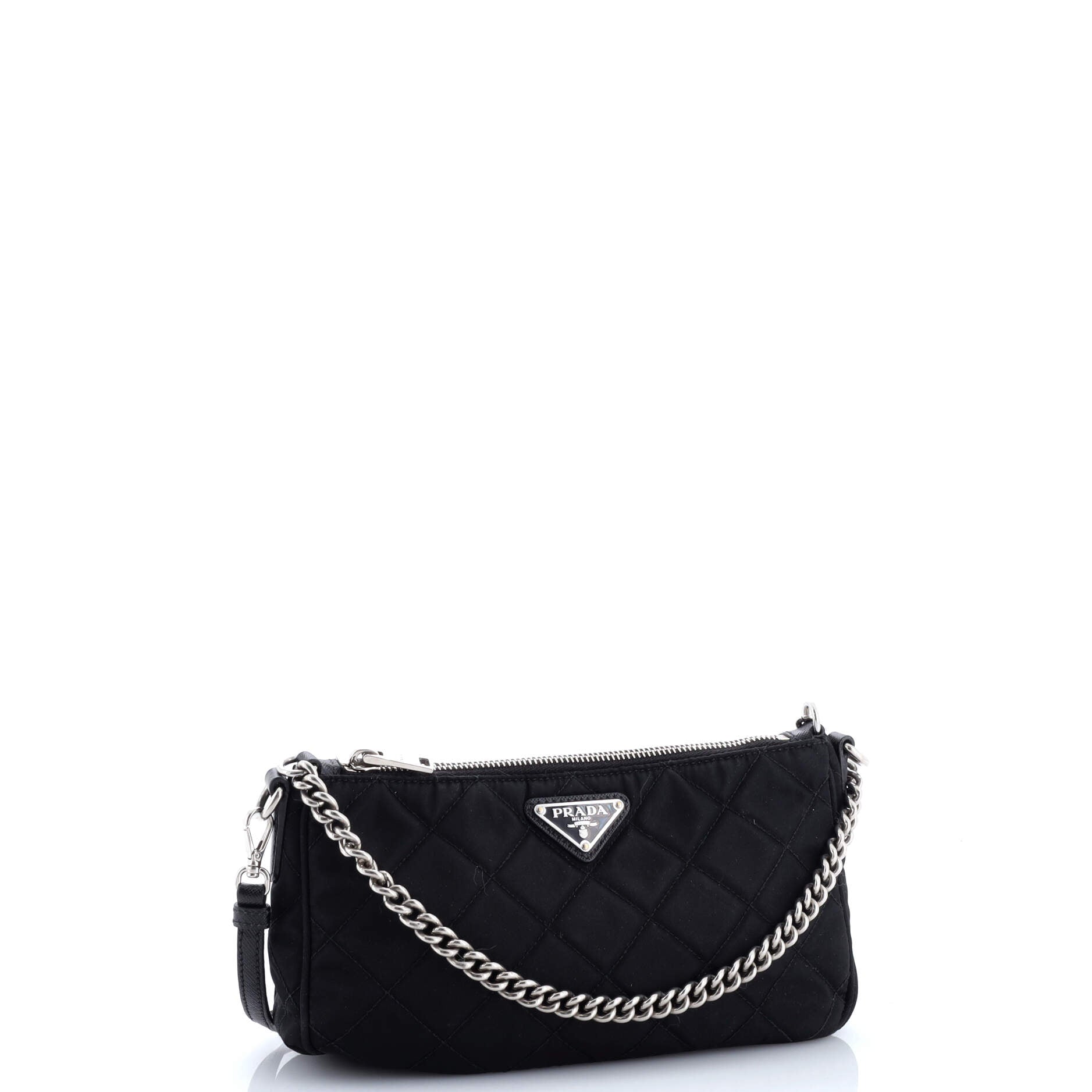 Chain Zip Shoulder Bag Quilted Tessuto Small