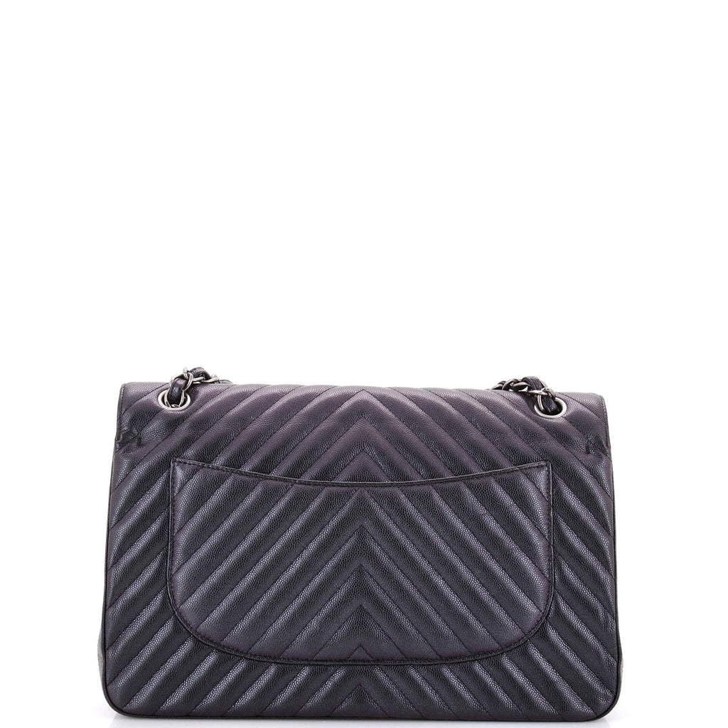 Classic Double Flap Bag Chevron Iridescent Caviar Jumbo