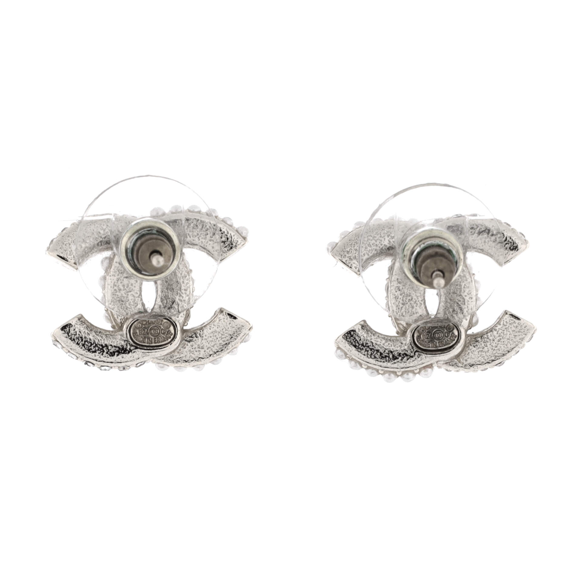 CC Stud Earrings Metal with Faux Pearls and Crystals