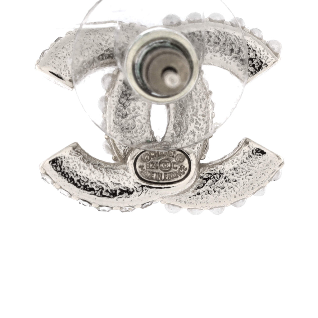 CC Stud Earrings Metal with Faux Pearls and Crystals