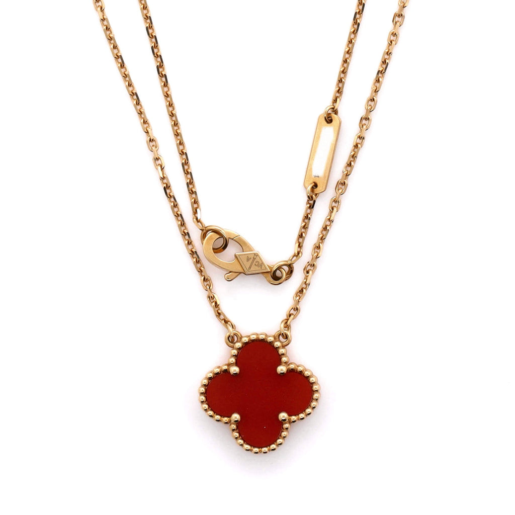 Vintage Alhambra Pendant Necklace 18K Yellow Gold and Carnelian
