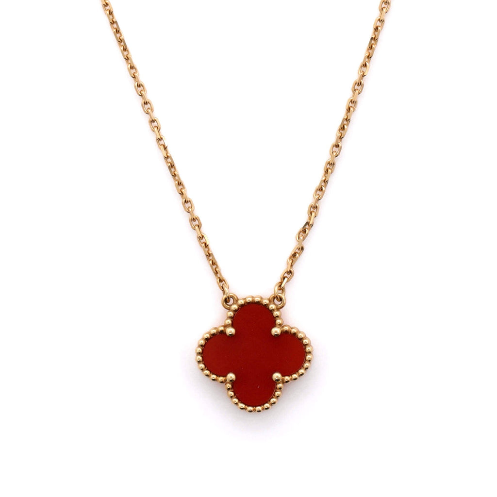 Vintage Alhambra Pendant Necklace 18K Yellow Gold and Carnelian