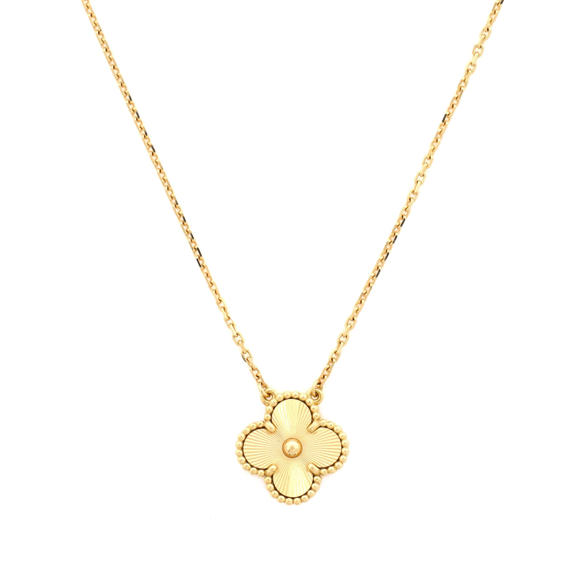 Vintage Alhambra Pendant Necklace Guilloche 18K Yellow Gold