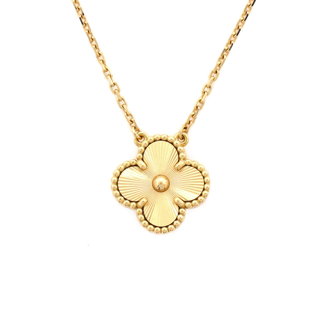 Vintage Alhambra Pendant Necklace Guilloche 18K Yellow Gold