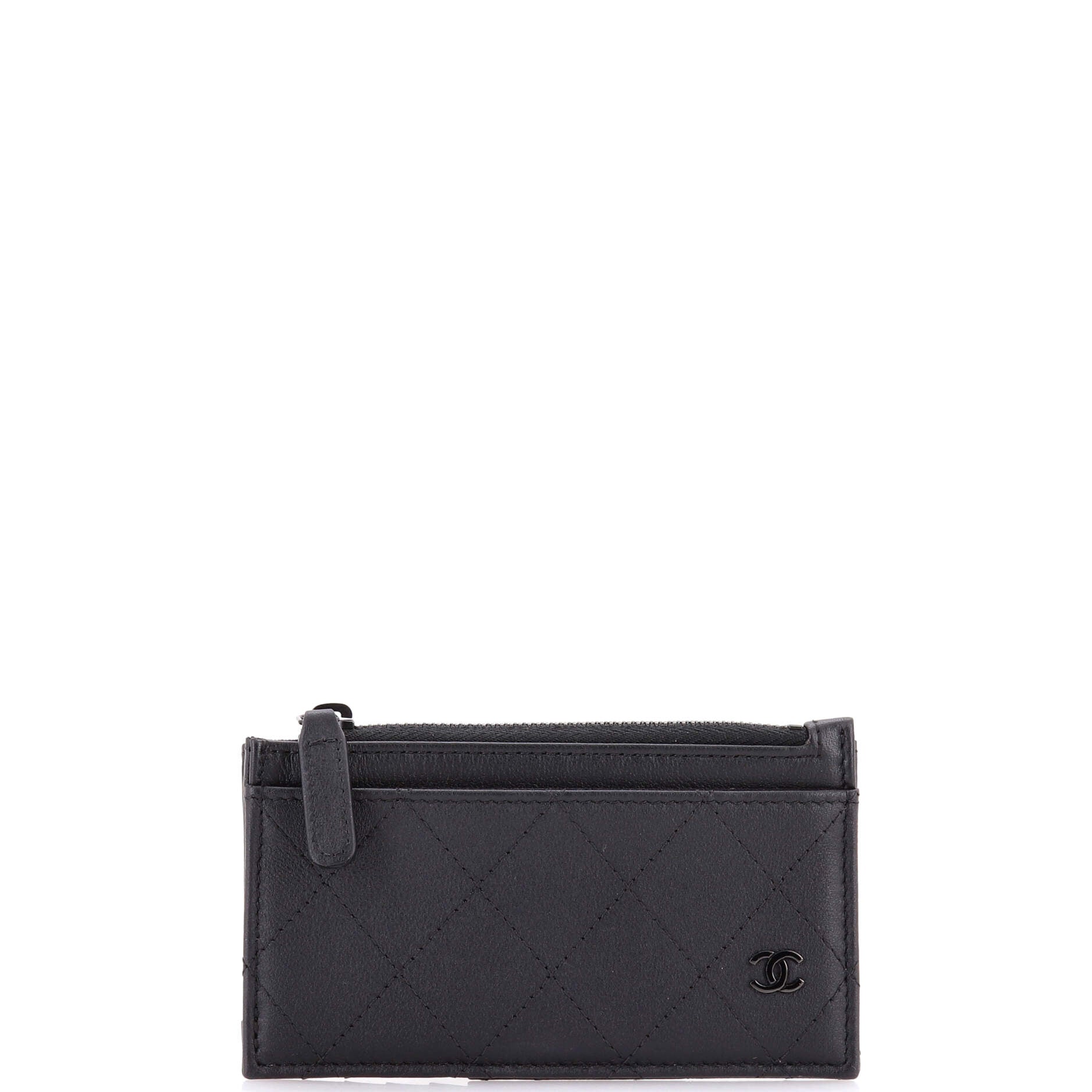 So Black CC Zip Card Holder Quilted Lambskin