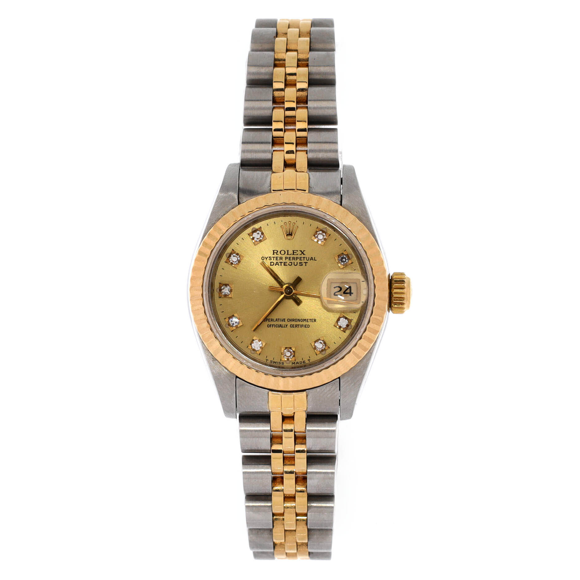 Oyster Perpetual Datejust Automatic Watch Stainless Steel and Yellow Gold with Diamond Markers 26