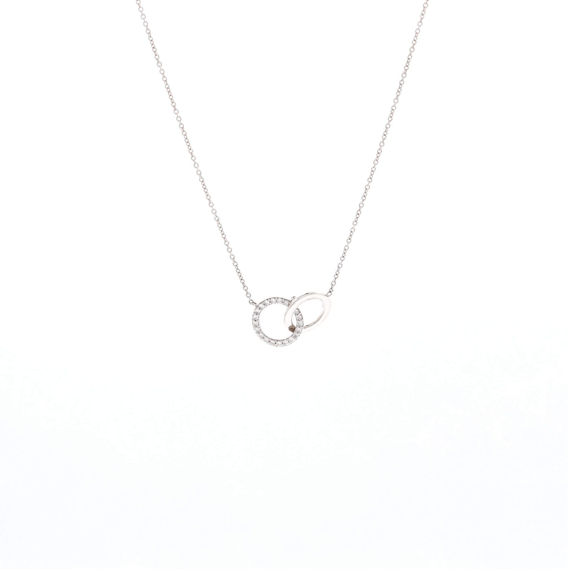Interlocking Circles Pendant Necklace 18K White Gold and Diamonds