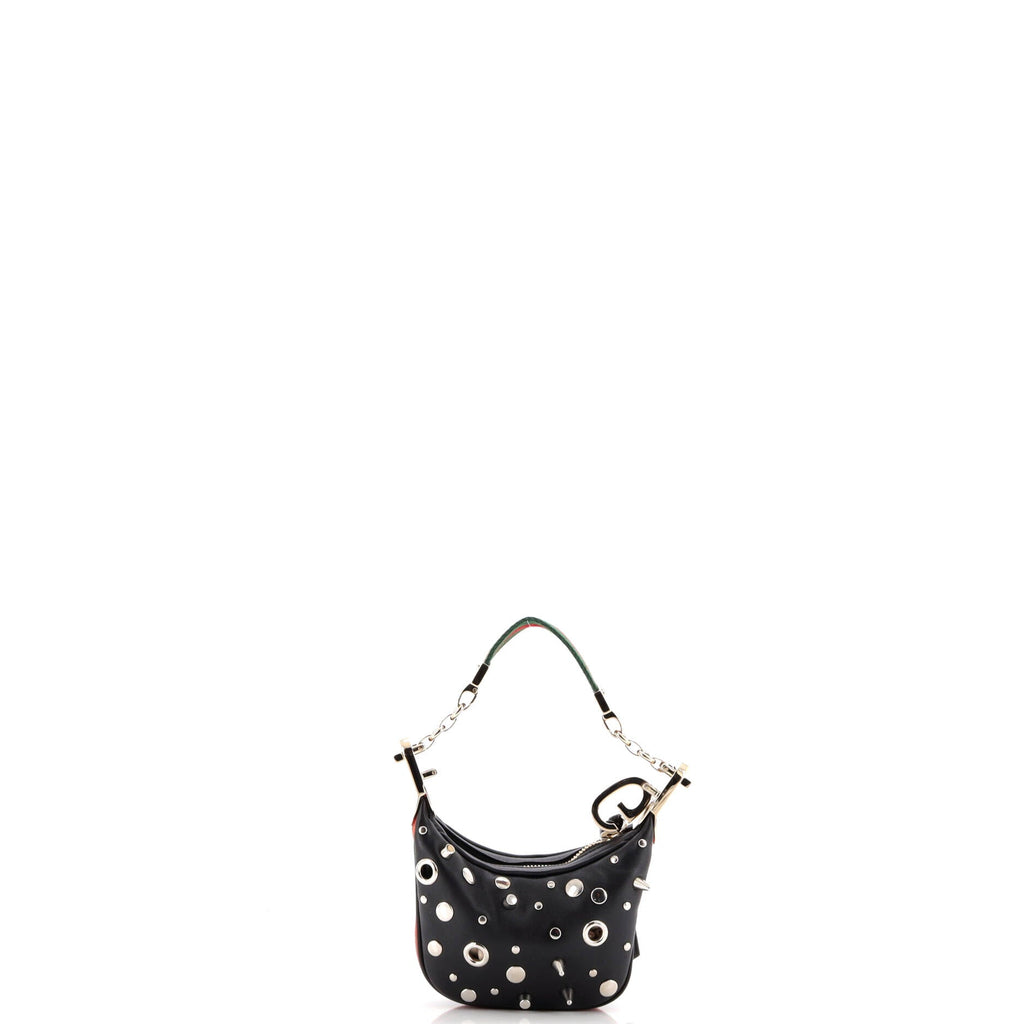 Attache Shoulder Bag Grommet Embellished Leather Mini