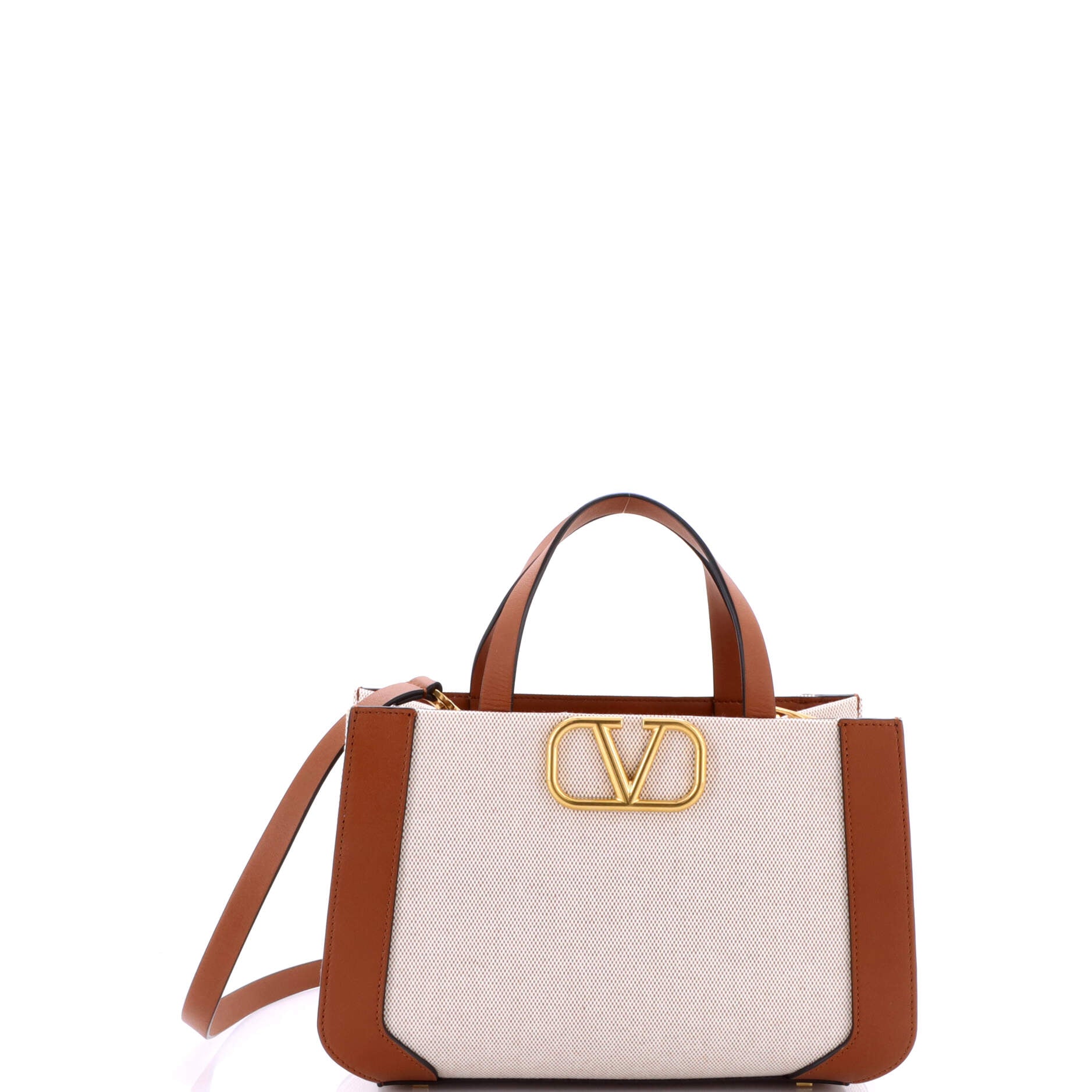 VLogo Shopper Tote Canvas and Leather Small