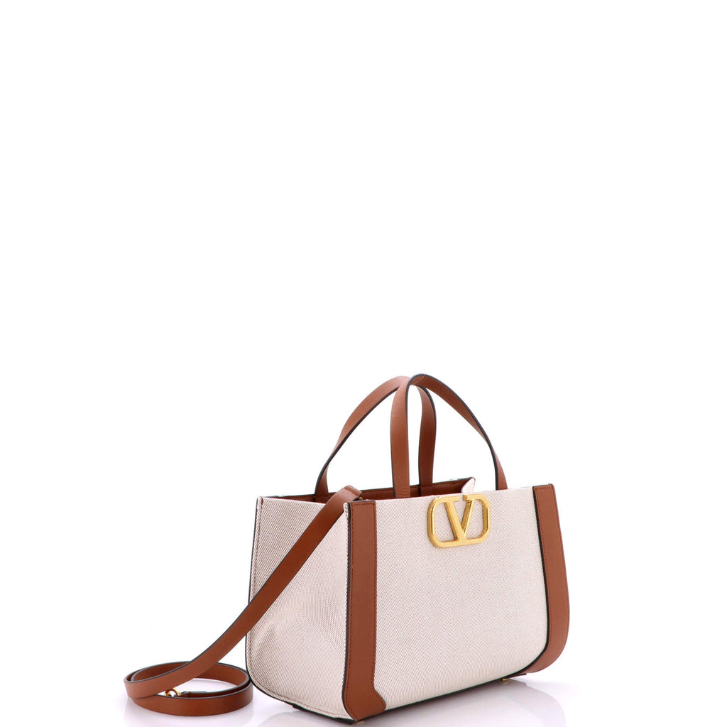 VLogo Shopper Tote Canvas and Leather Small