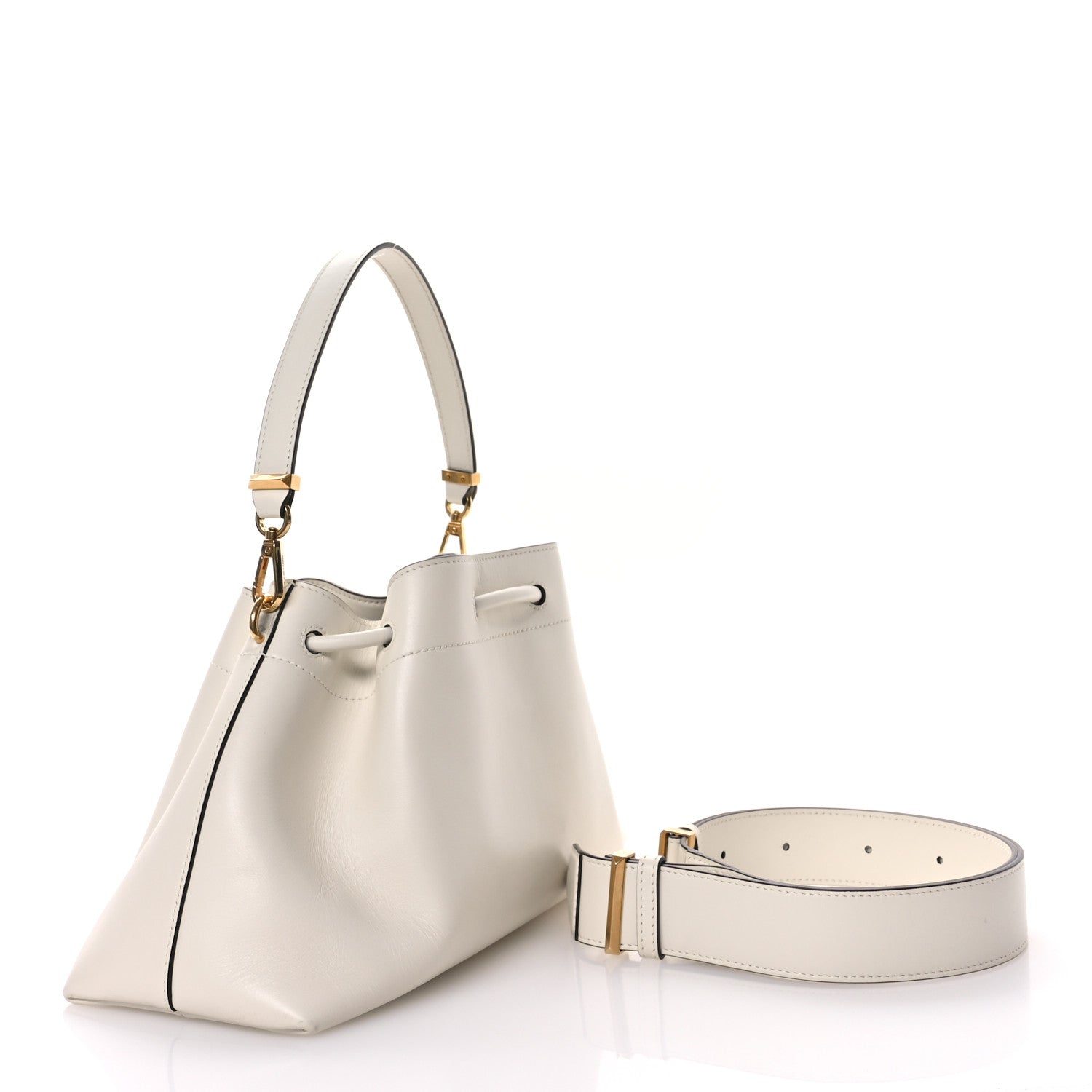 Smooth Shiny Calfskin Cinch M Bucket Bag White