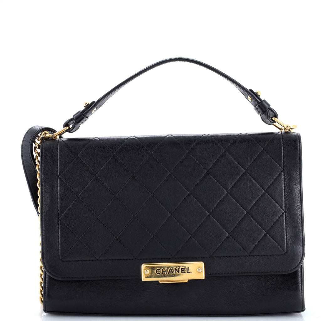 Label Click Flap Bag Quilted Calfskin Large